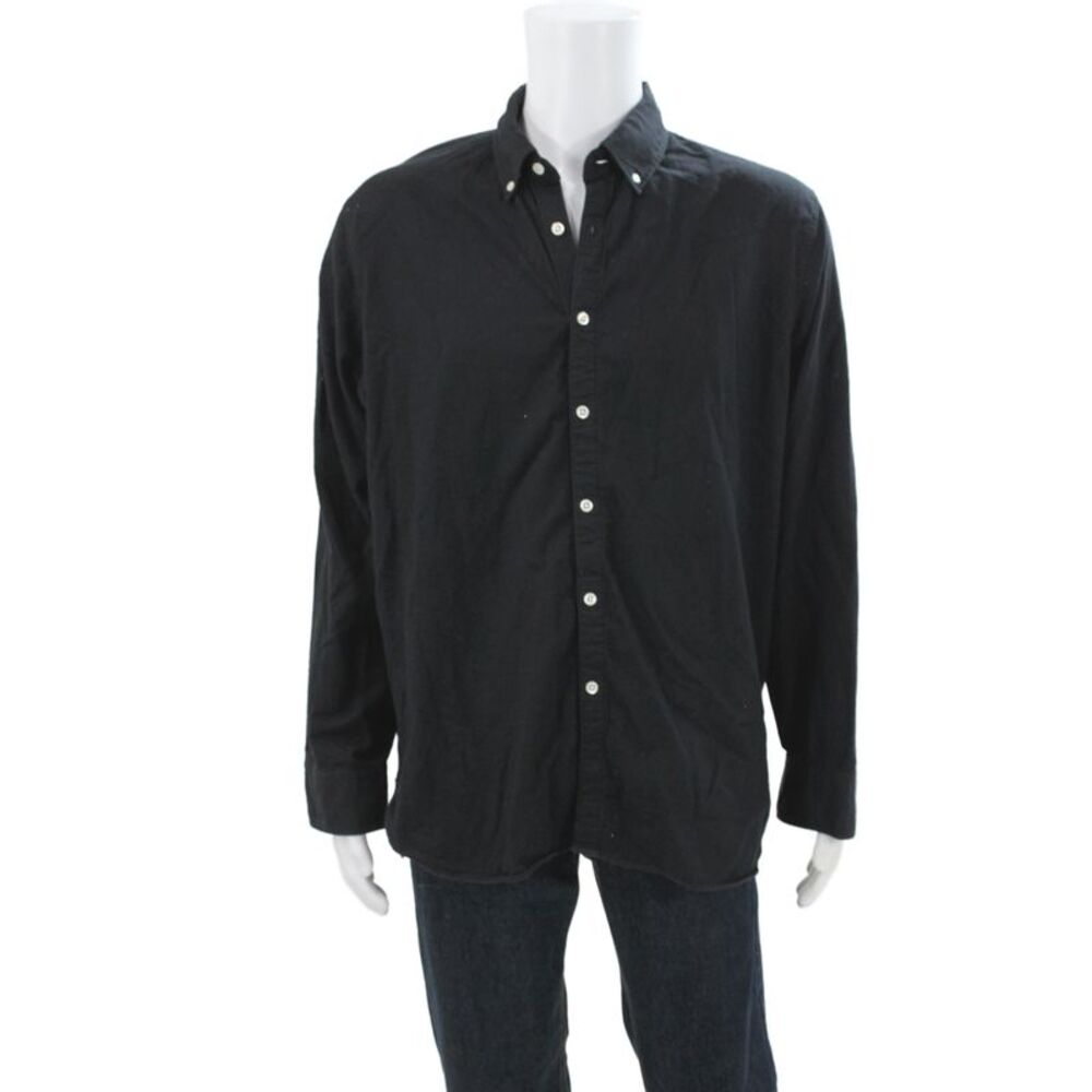 Billy Reid Mens Cotton Collared Long Sleeve Button-Down Shirt Black Size L